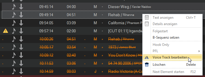 Selektion von zwei Audioelementen, um den Übergang zu bearbeiten