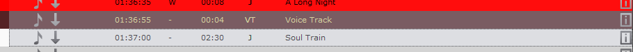 Multiselect von Drop-Element ("Voice Track") und Hauptelement (Song "Soul Train")