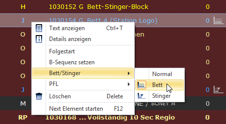 Bett/Stinger im Studio Controller setzen